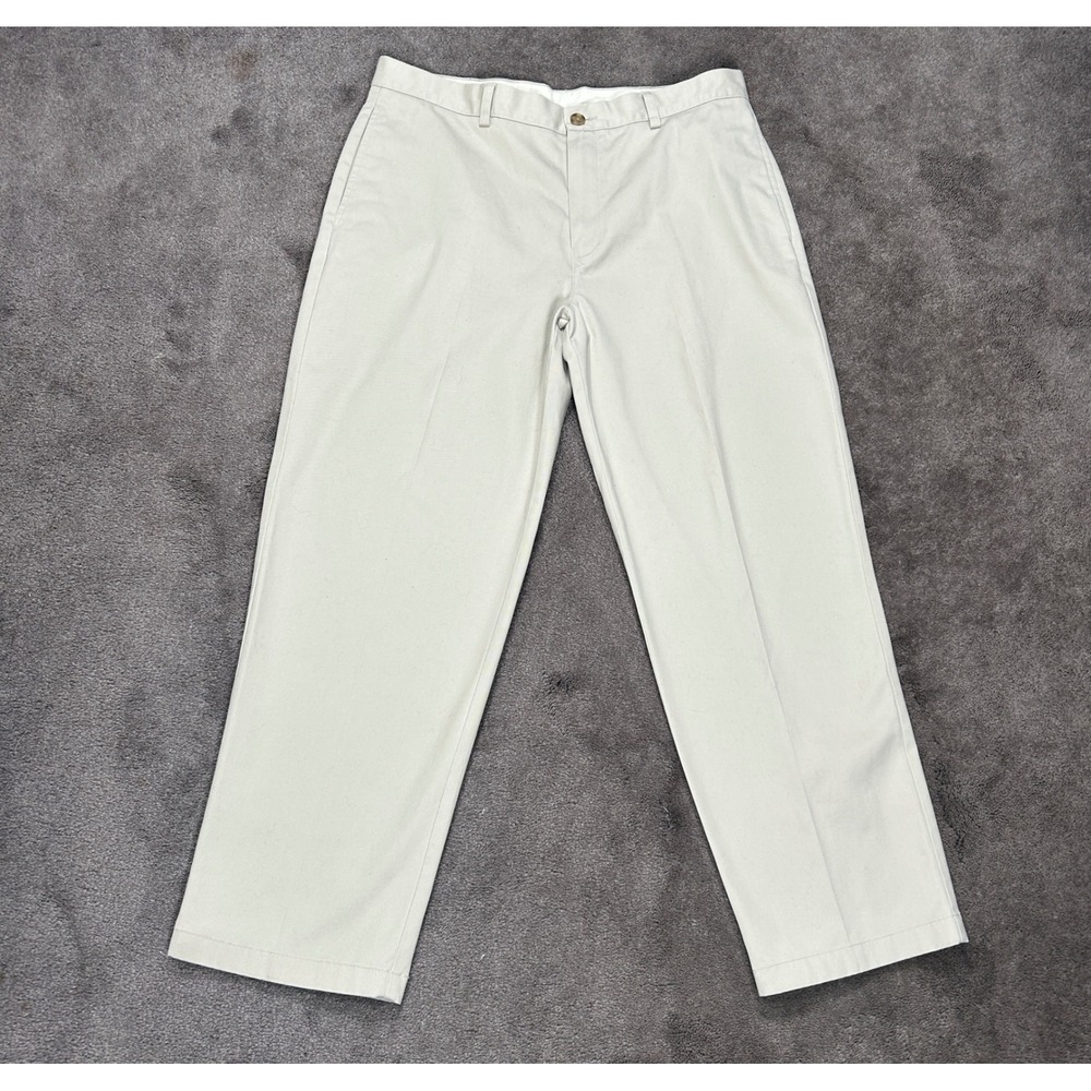 L.L. Bean Chino Pants Mens 35x29 Khaki Solid Natural Fit Cotton Twill 212332